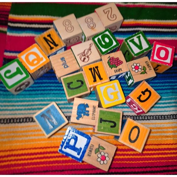 23 Hand-Painted Wooden Alphabet & Number Blocks With Colorful Designs - Picture 2 of 6